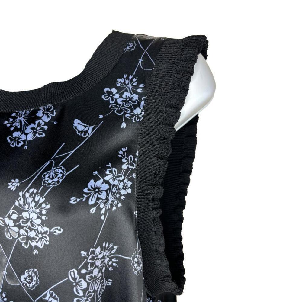 Women's Sz M Black 100% Silk Floral Patterned Top(1609) - Picture 3 of 5
